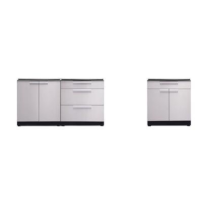 Newage Products Outdoor Kitchen Cabinets Stainless Steel 4-Piece Set With Bar Cabinet, None