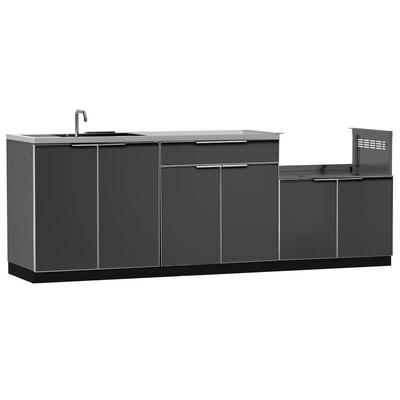 Newage Products Outdoor Kitchen Cabinets Slate Gray Aluminum 4-Piece Set With 40" Insert Grill Cabinet, Countertops + Covers