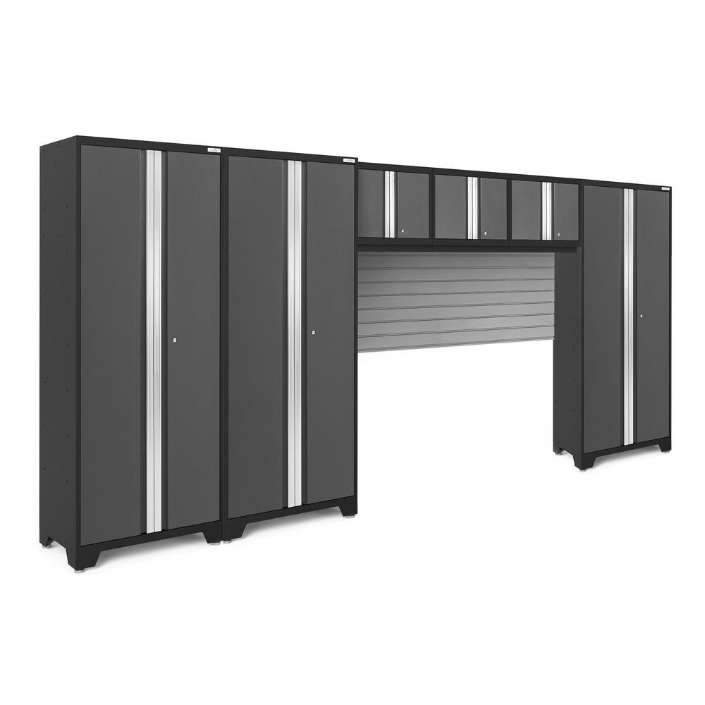 Newage Products Bold 3.0 Series 6-Piece Garage Cabinet Set With 3X Multi-Use Lockers, 72 Slatwall Backsplash
