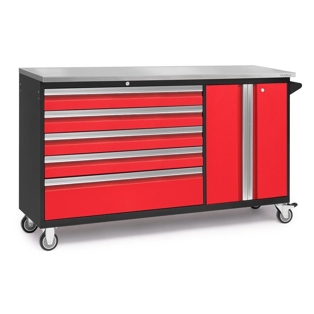 Newage Products Bold 3.0 Series Project Centre, Red / Stainless Steel Worktop