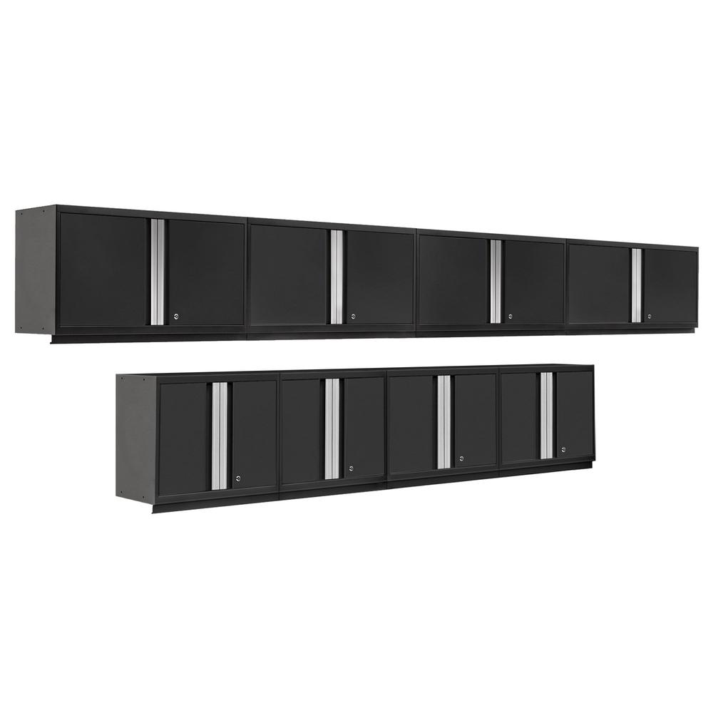 Newage Products Pro 3.0 Series 8-Piece Wall Storage System (4X 28, 4X 42), Black
