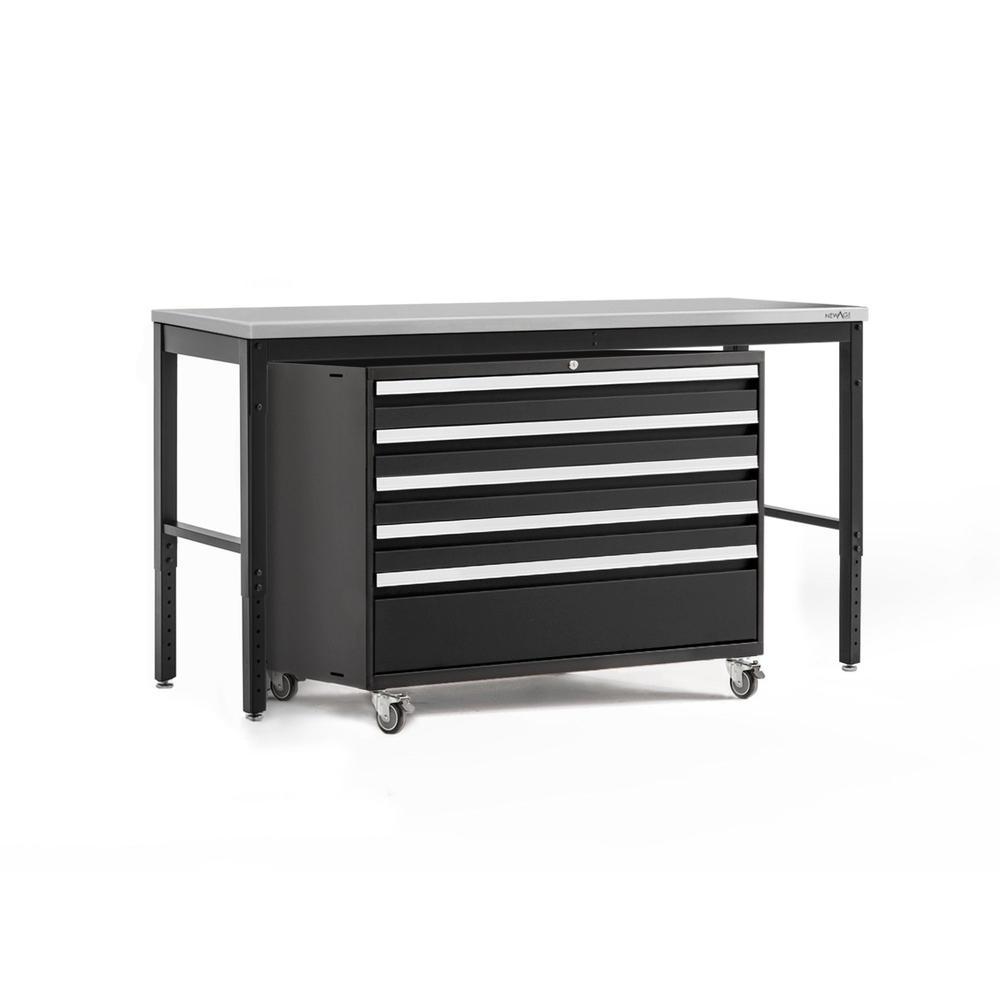 Newage Products Pro 3.0 Series Black 42 Tool Cabinet And Workbench, Stainless Steel Worktop
