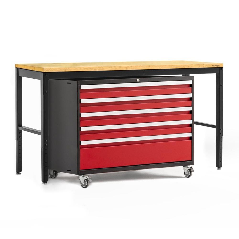 Newage Products Pro 3.0 Series 42 Tool Cabinet And 84 Workbench With Worktop, Red / Bamboo Worktop