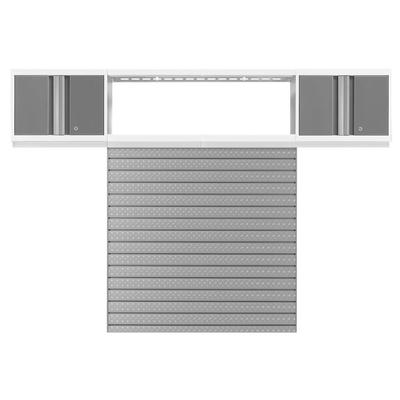 Newage Products Bold 3.0 Series 3-Piece Wall Cabinet Set With Integrated Display Shelf, Platinum / 48" / 48" x 48" Steel Slatwall