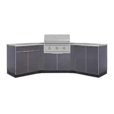 Newage Products Outdoor Kitchen Aluminum 7-Piece Cabinet Set with 2 Door, Bar, Corner, Grill Cabinet, Performance Grill, and Countertops, 33 / Liquefied Propane (LP)
