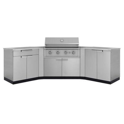 Newage Products Outdoor Kitchen Stainless Steel 7-Piece Cabinet Set with 2 Door, Bar, Corner, Grill Cabinet, Performance Grill, and Countertops, 40 / Natural Gas (NG)