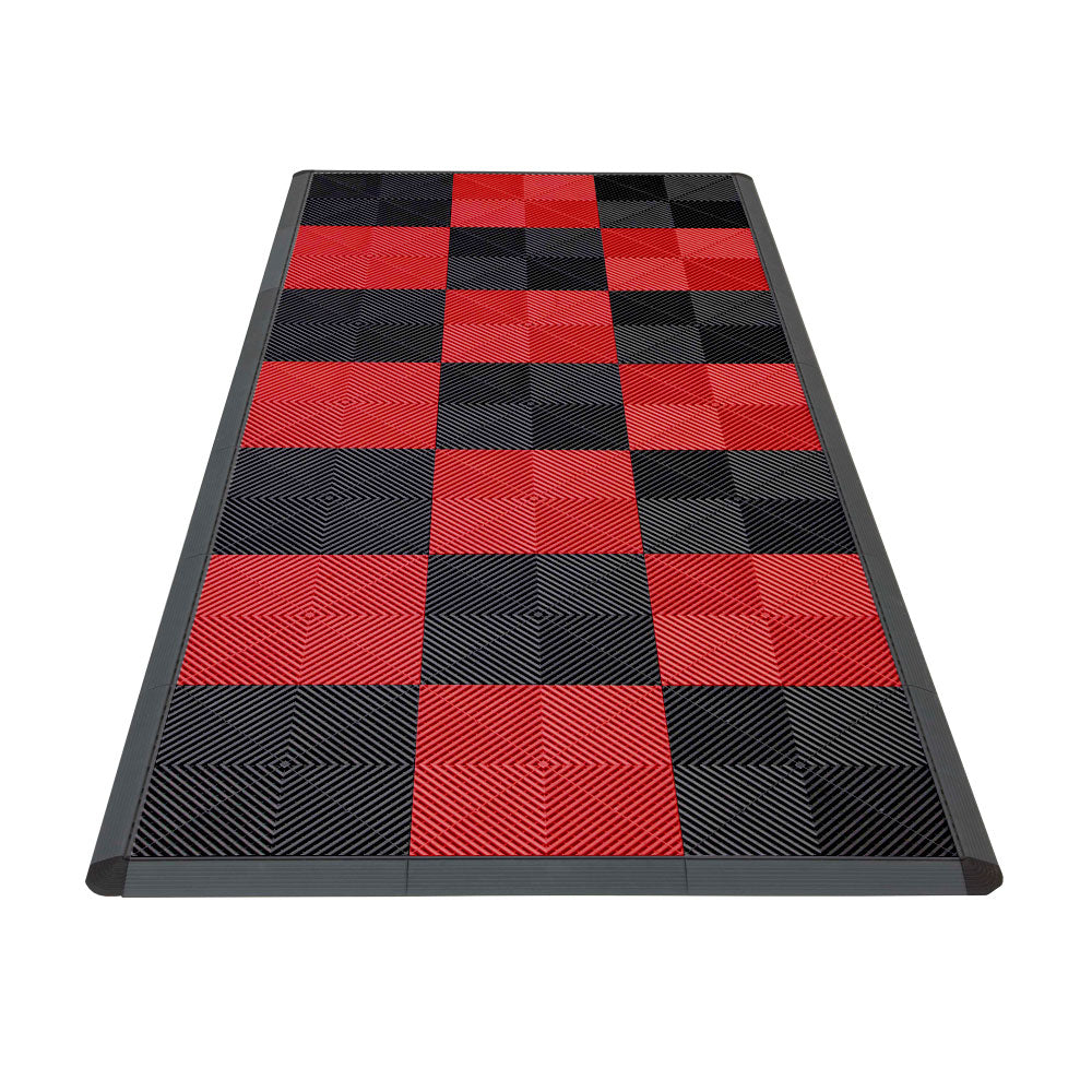 Swisstrax Motorcycle Garage Floor Mat In Ribtrax Pro Tiles (Checkered - Black, Red)