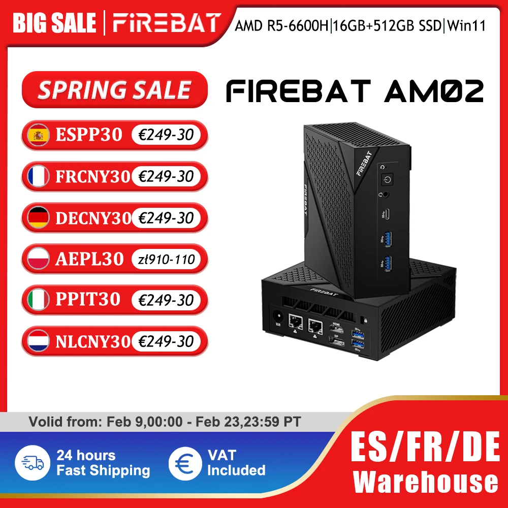 Firebat am02 mini pc und ryzen 5 6600h ddr5 16gb ram 512gb ssd wifi6 bt 5,2 tragbarer desktop mini pc computer netzwerk anschluss hdmi Image