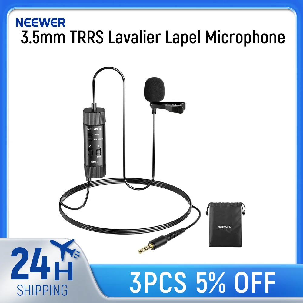 NEEWER 3,5 mm TRRS Lavalier-Ansteckmikrofon, Plug & Play, Mini-Clip auf Mikrofon, omnidirektionaler Kondensator für Kamera, Telefon, PC, CM10 Image