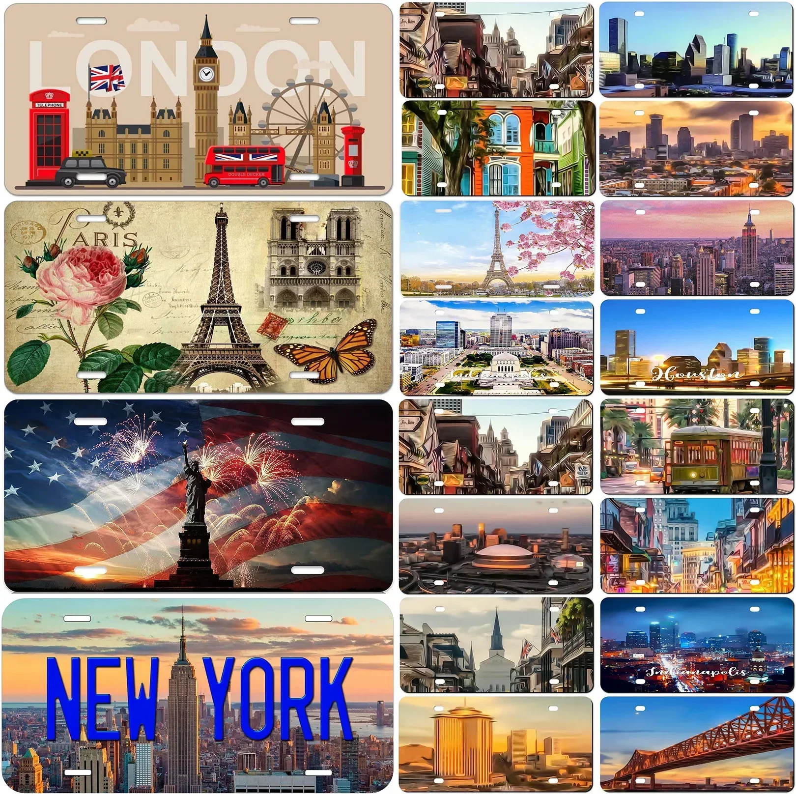 Vintage Auto Plakette Stadt Landschaft Nummernschild Paris London New York Garage Bar Club Metall Zinn Logo Home Wanddekoration Image