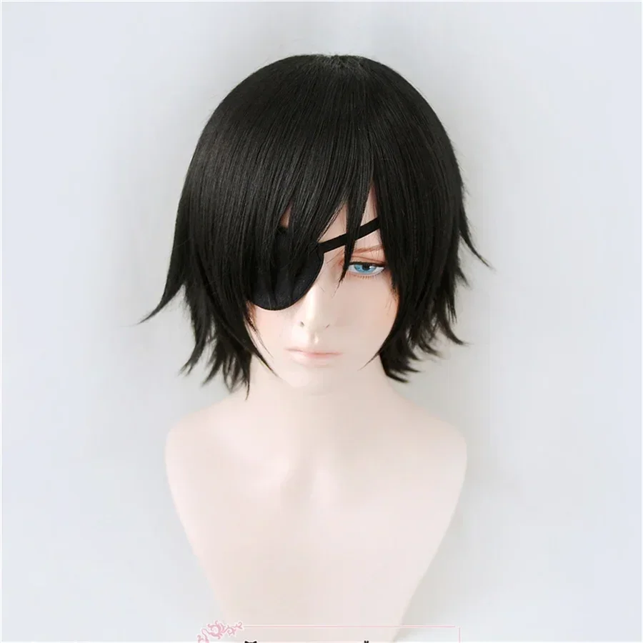Anime Himeno Perücke Kettensäge Mann Schwarz Kurze Flauschige Layered Synthetische Haar Mit Augen Patch Hitzebeständige Kostüm Party Spielen Perücken Image