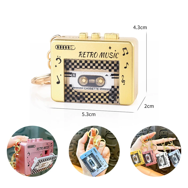 Vintage Kassettenrekorder Musik Schlüsselanhänger Anhänger Minispieler Kassettenrekorder Autoschlüsselanhänger für Paare Geburtstagsgeschenk Image