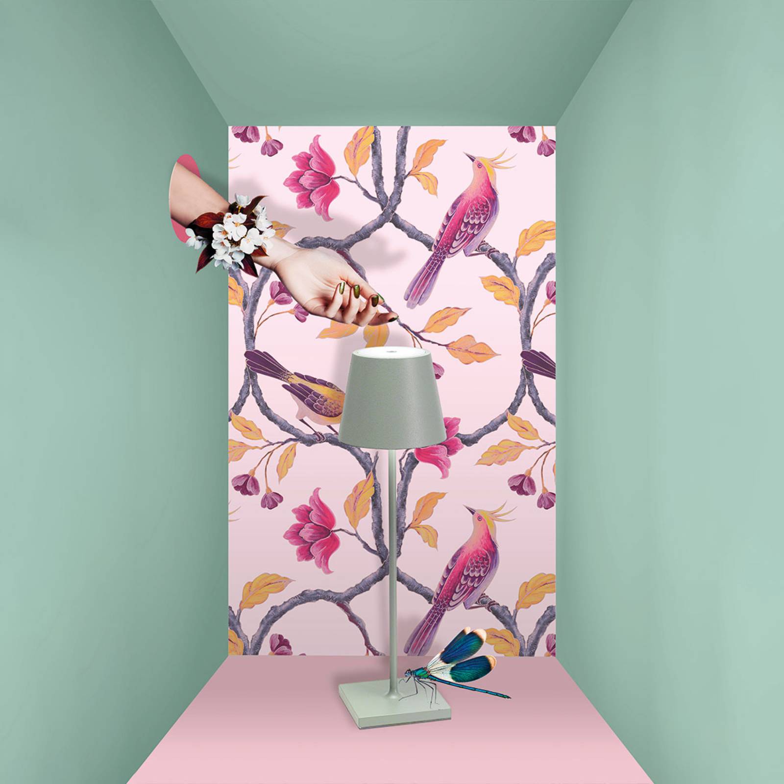 Zafferano Poldina LED-Tischlampe, Akku, matt, grün Poldina, dimmbar, grün, für Wohn- / Esszimmer, Aluminium, Modern