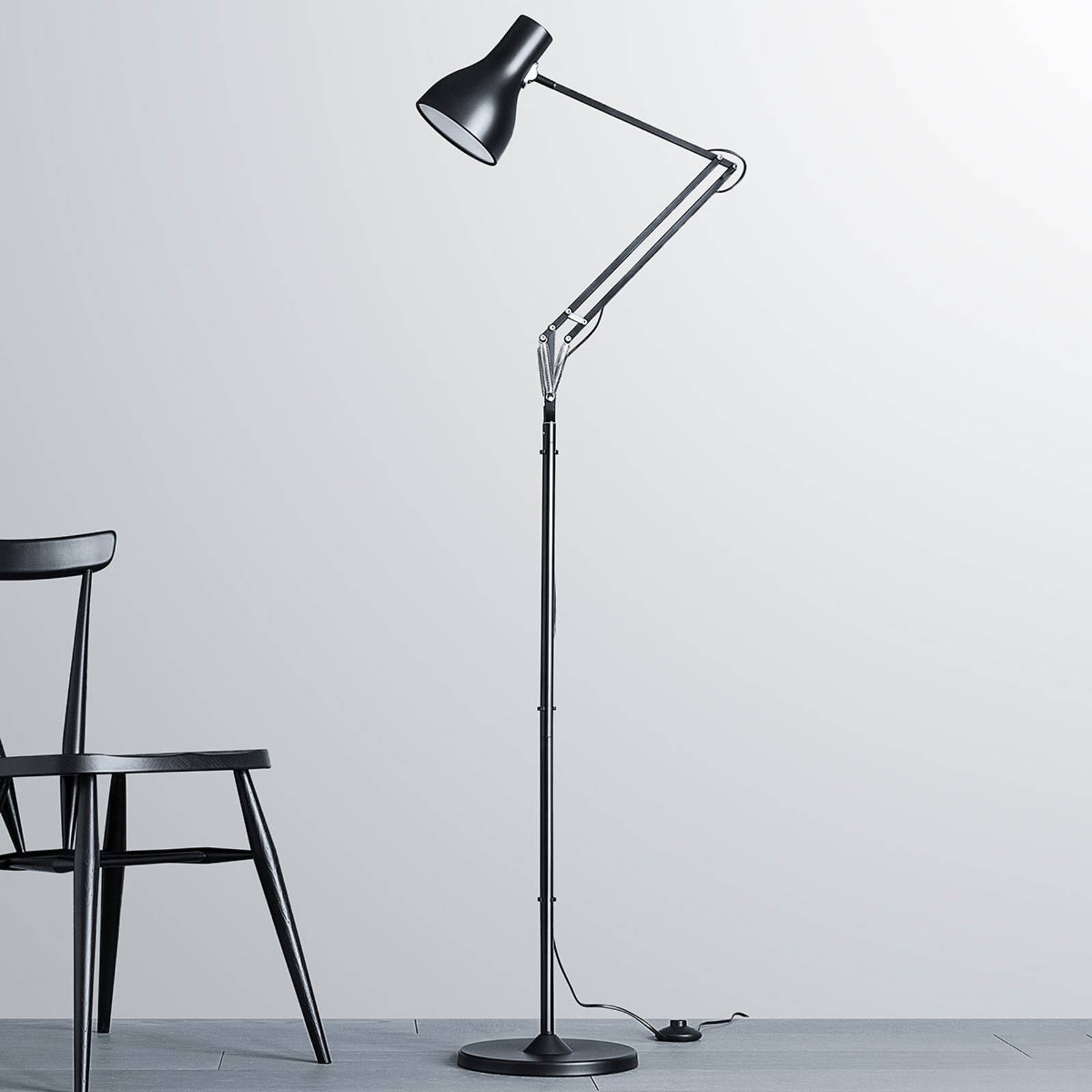 Anglepoise Design Stehlampe Type 75, schwarz, für Wohn- / Esszimmer, Aluminium, Industrielles Design, Stehlampe