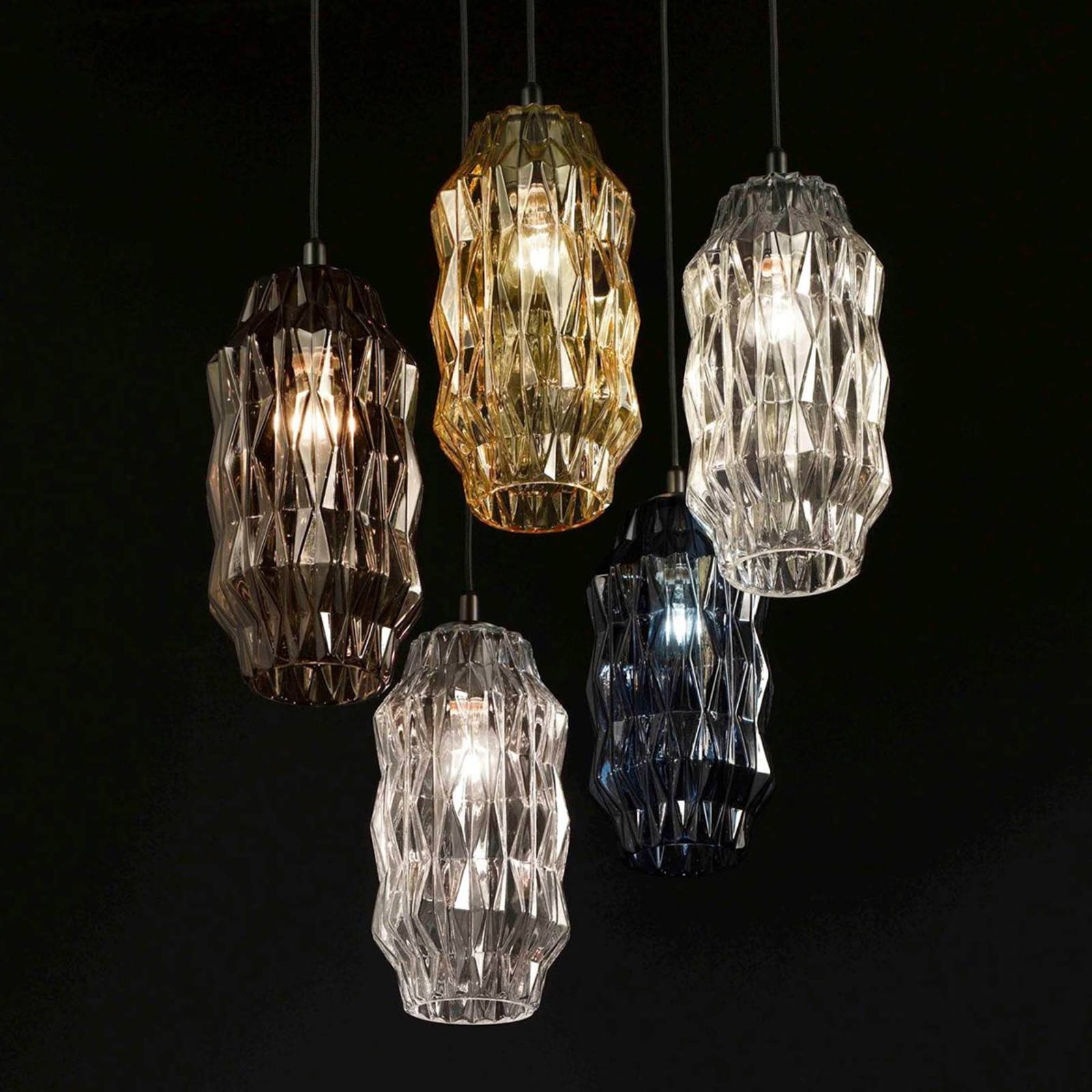 Selène Glas Hängelampe Origami, dimmbar, blau, für Wohn- / Esszimmer, Glas, Design, Pendelleuchte Image