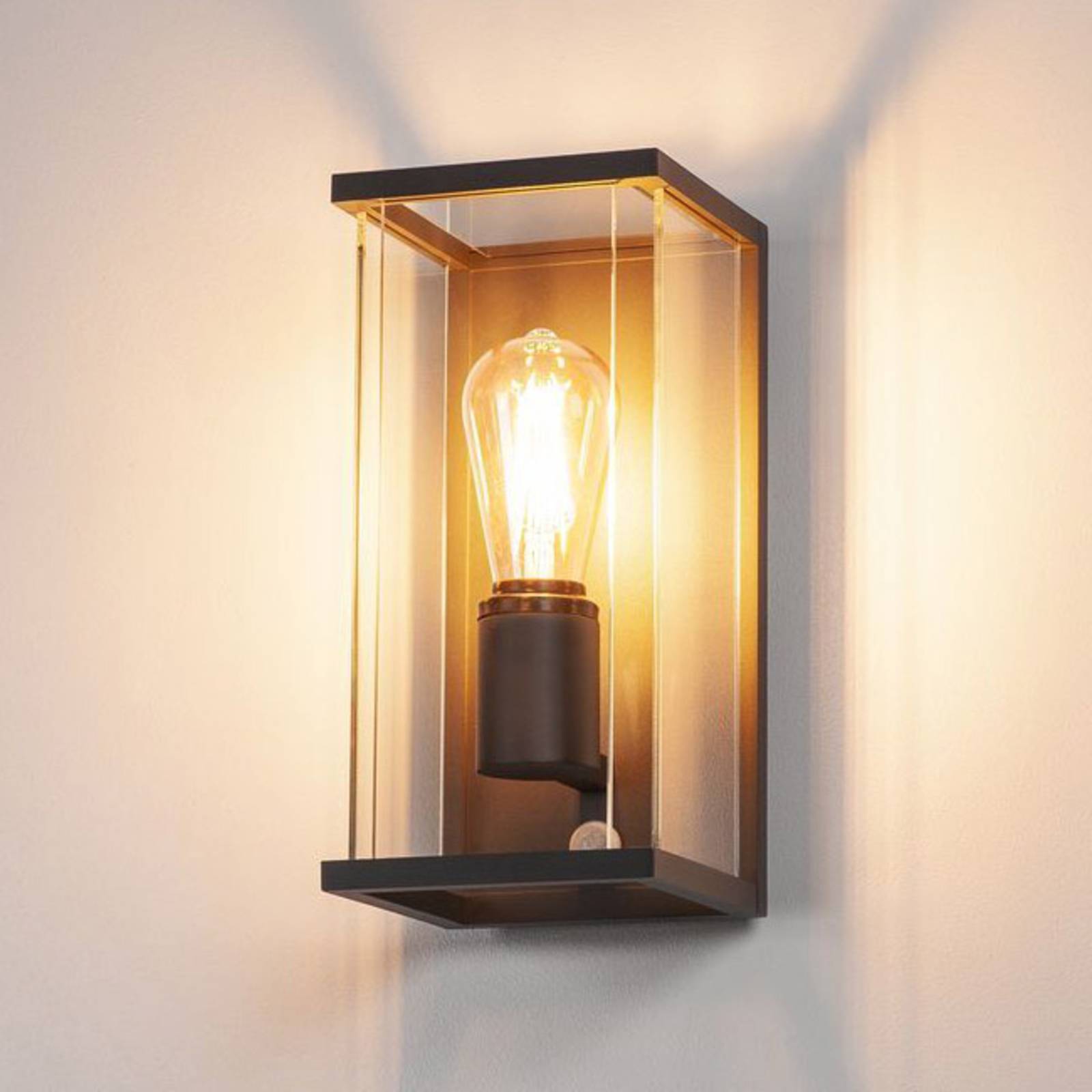 SLV Aussenwandleuchte mit Bewegungsmelder Quadrulo, schwarz, Aluminium, Modern