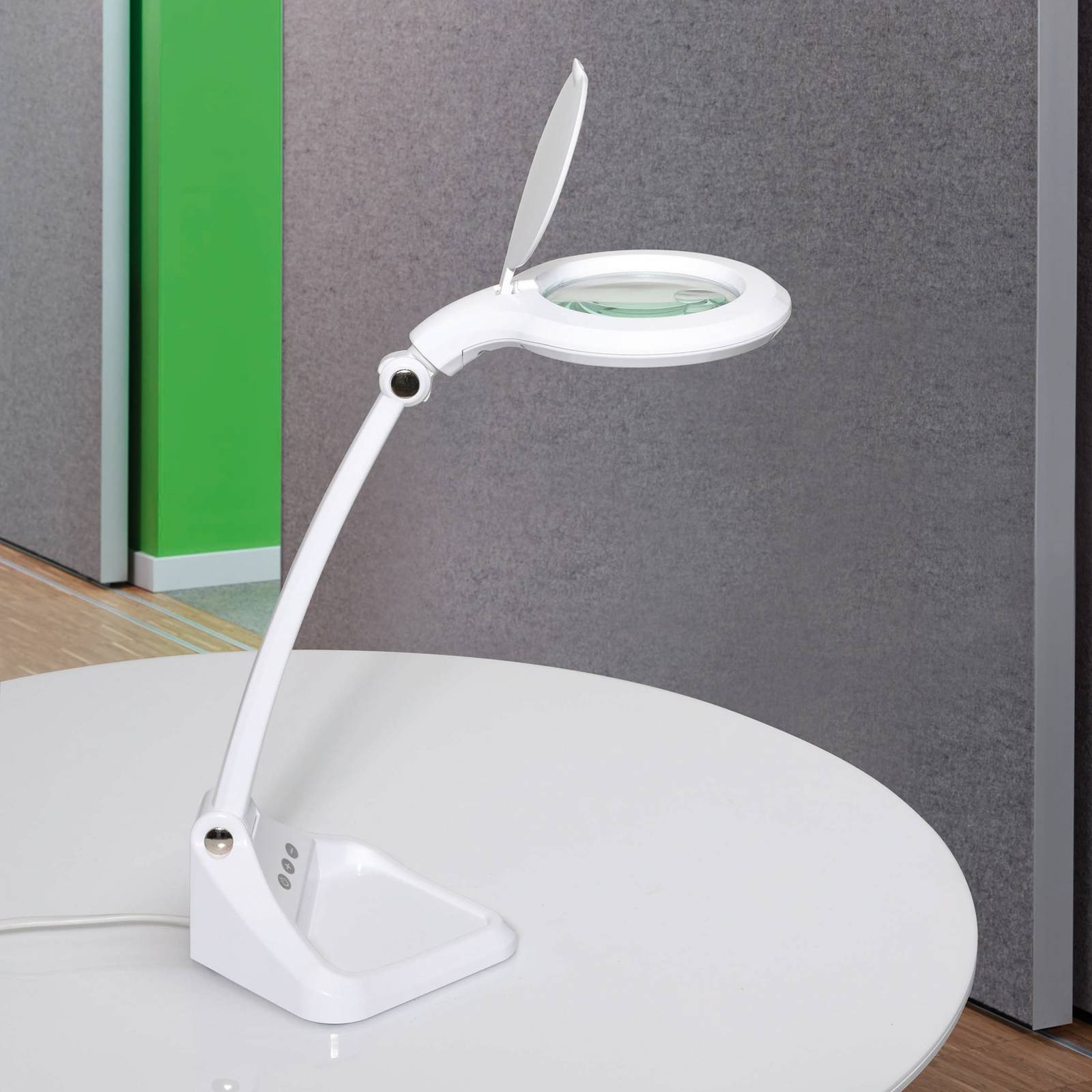 Maul LED-Lupenleuchte MAULiris, weiß, Höhe 37 cm, dimmbar, weiß / opal, für Arbeitszimmer / Büro, Kunststoff, Modern, Lupenleuchten