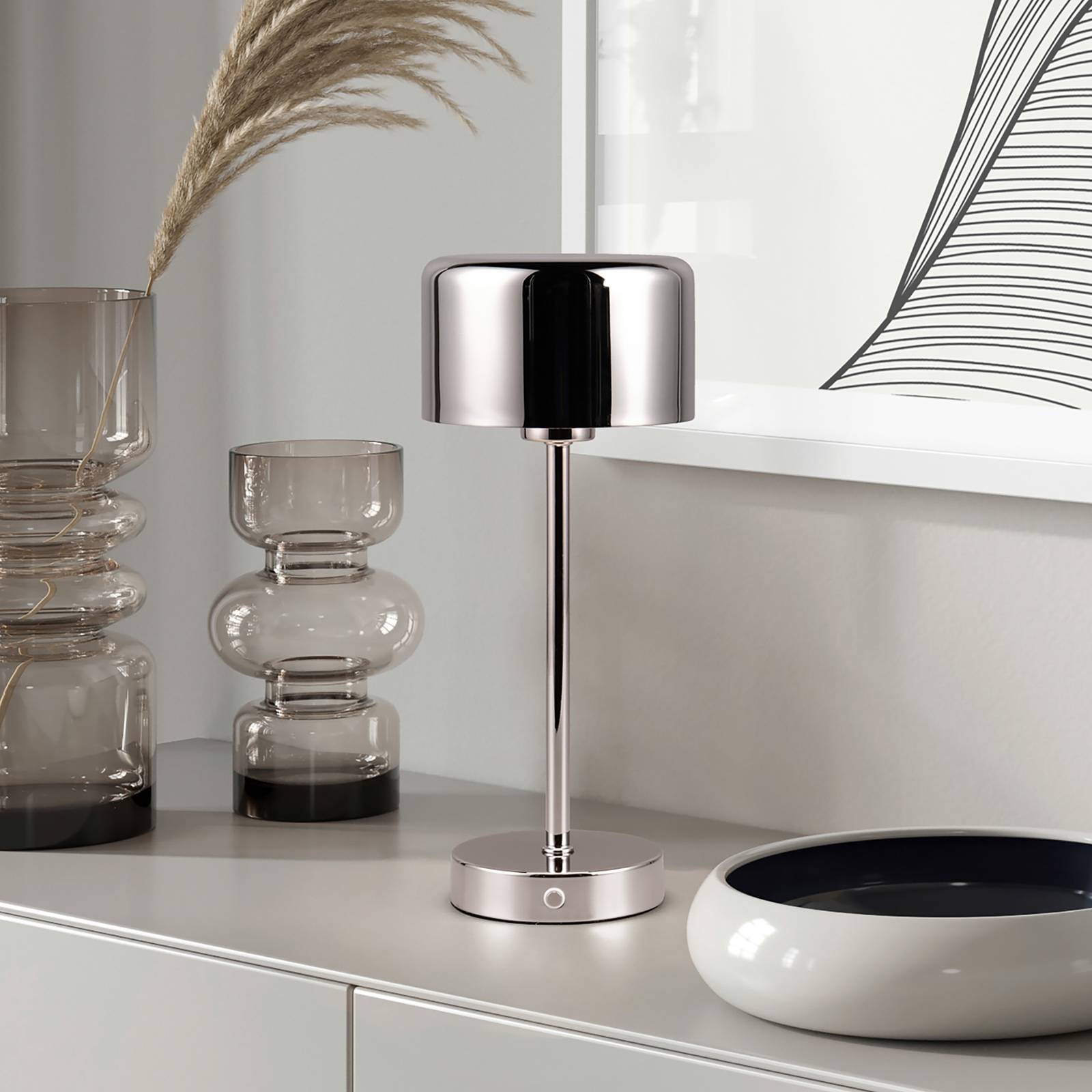 Reality Leuchten LED Tischlampe Jeff, dimmbar, chrom / silber, für Wohn- / Esszimmer, Metall, Modern, LED Tischlampe