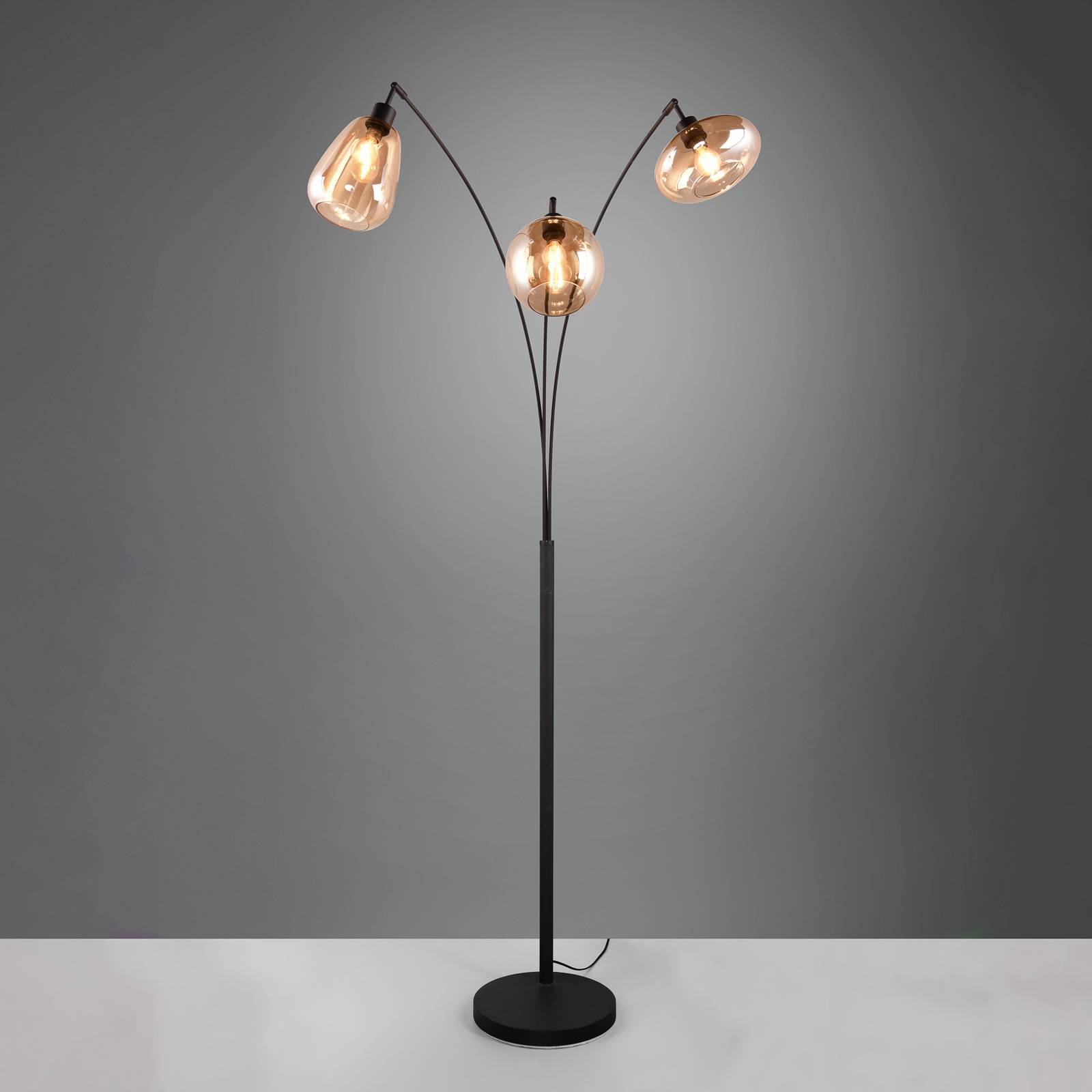 Trio Lighting Stehlampe Lumina, schwarz, für Wohn- / Esszimmer, Glas, Modern, Stehlampe