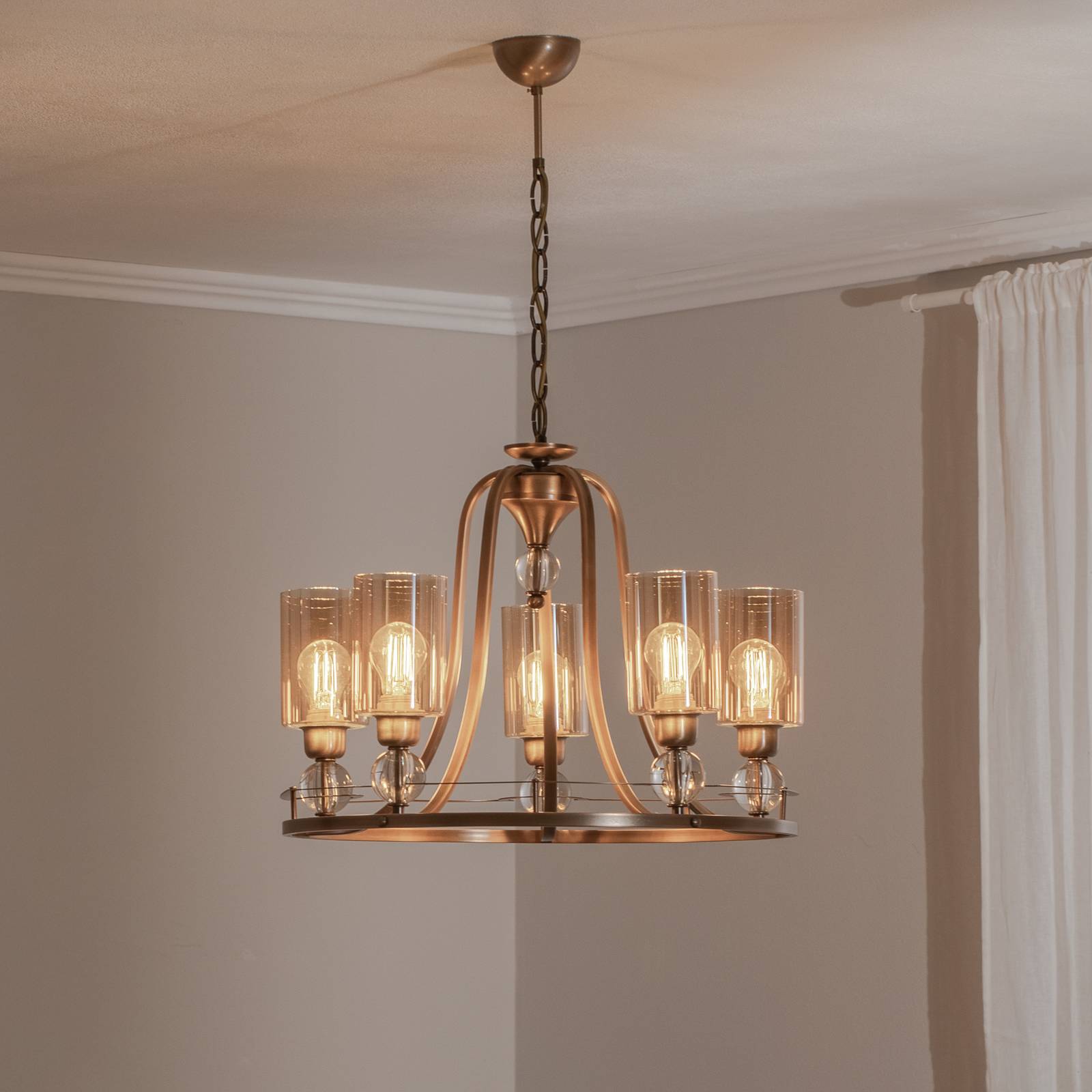 Kronleuchter Jadina Avonni, dimmbar, bronze / altmessing, für Wohn- / Esszimmer, Metall, Kronleuchter