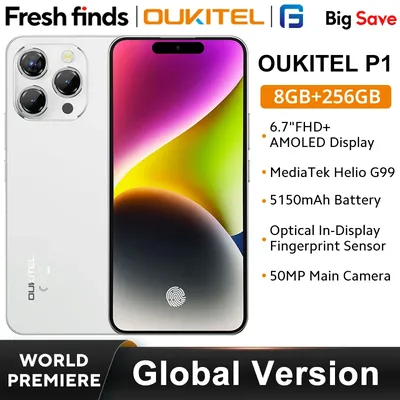 OUKITEL P1 Smartphone 6.7'' AMOLED Display MTK Helio G99 8GB 256GB Global Version 50MP Camera 5150mAh NFC Android 14 Cellpho