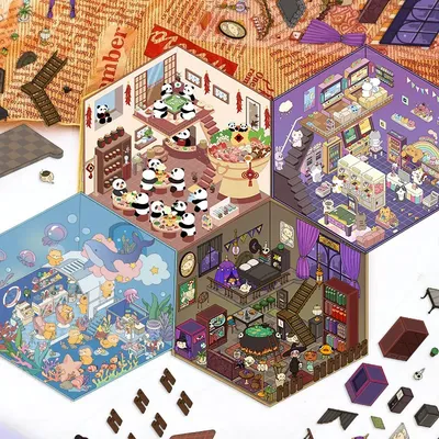 Cartoon süße Miniatur Welt 3D stereoskopische Haus Landschaft Aufkleber Image