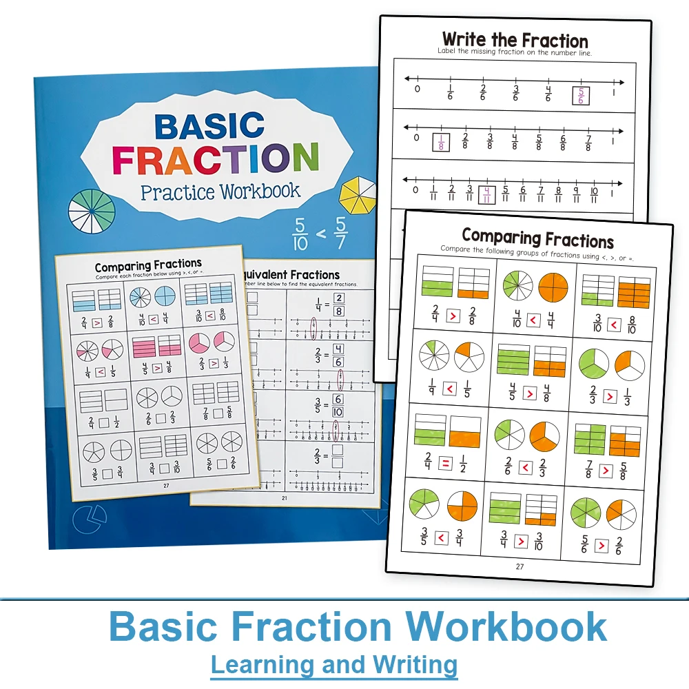 Grundlegende Bruchteinlehre, Lern- und Übungstraining, Arbeitsbuch, Bruchteinweite, Lehrer, Lehrmittel, Grundschule, Mathematik, kognitives Testbuch Image