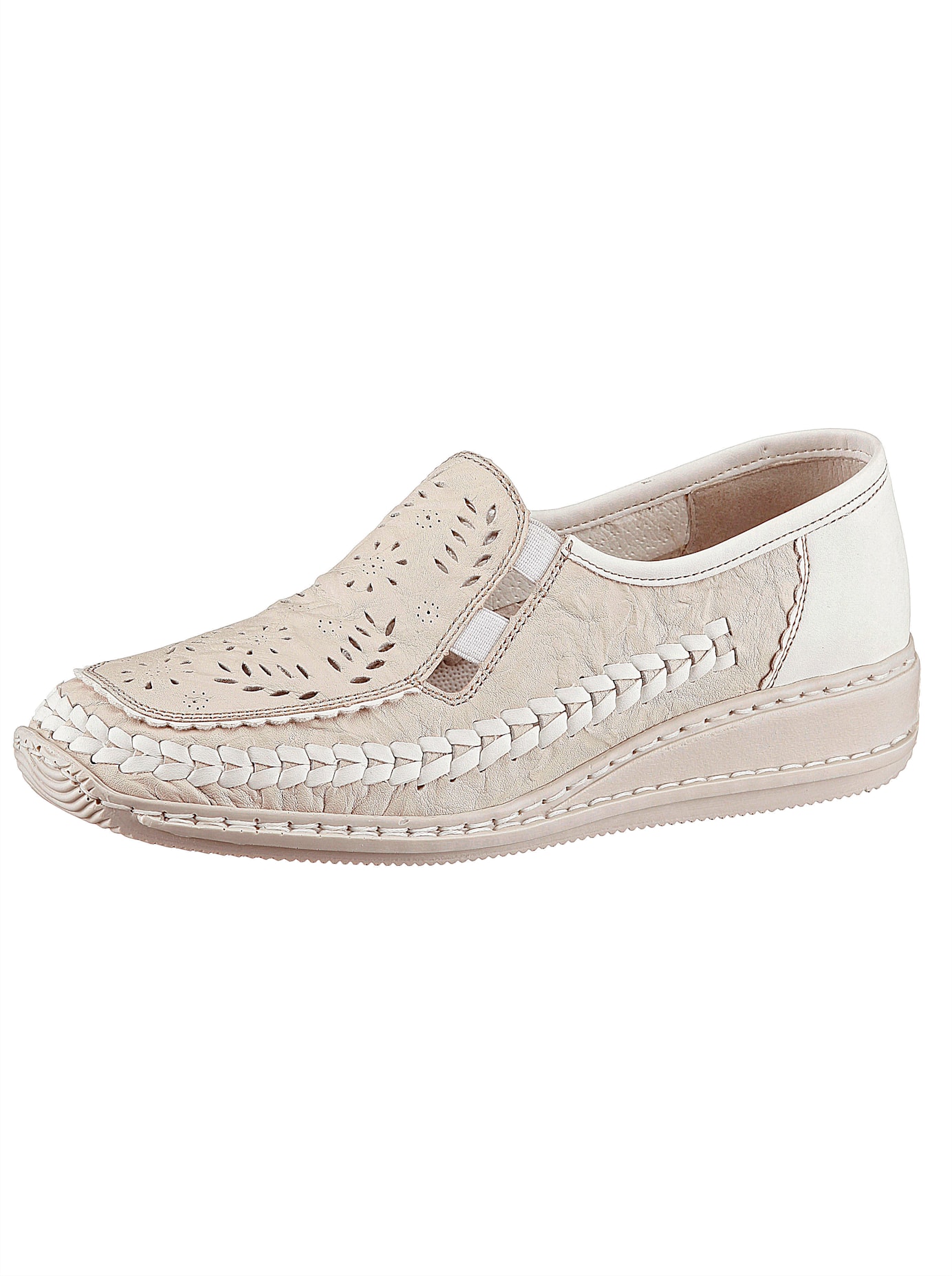 Slipper RIEKER, Damen, Gr. 36, beige (creme), Glattleder, Schuhe Slipper