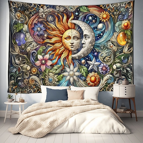 Sonne und Mond Mandala Wandteppich Wandkunst großer Wandteppich Wandmalerei Dekor Fotograf Hintergrund Decke Vorhang für Zuhause Schlafzimmer Wohnzimmer Dekoration Image