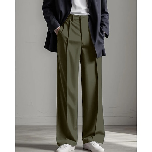 Herren Abschlußfeier Anzughose Hose Chinos Knöpfe Tasche Einfach Komfort Formell Party Arbeit Mode Klassicher Stil Schwarz Weiß Mikroelastisch Image