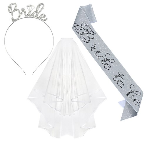 Junggesellinnenabschied 3er Set Braut Tiara Stirnband, Hochzeitsschleier mit Schultergurt, Brautparty Accessoires für Junggesellinnenabschied