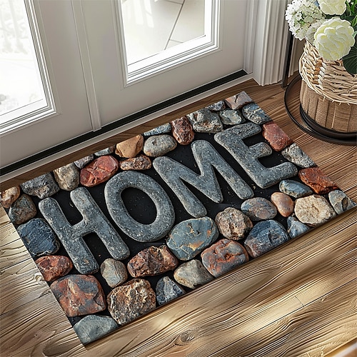 Steinmuster Fußmatte Visuelle Falle Fußmatte Rutschfest Kopfsteinpflaster Design für Eingangsbereich Badezimmer Küche Innen Außen Diatomaceous Earth Schnell trocknend Absorbierend 20 x 31 Zoll Image