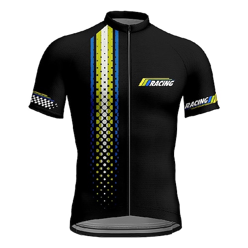 Herren Radtrikot Geometrisch Buchstaben Zahlen Kurzarm Fahhrad T-Shirt Trikot mit 3 Gesäßtaschen Mountainbike MTB Schnelltrocknend Anatomisches Design Feuchtigkeitsableitend Atmungsaktiv Sport Image
