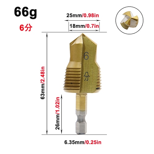 4/6-Punkt-Gewindeschneid- und Hebebohrer mit Sechskantschaft, dreischneidiges Stufenbohren, Wasserelektriker, PPR-Wasserrohr-Bohrwerkzeug Image