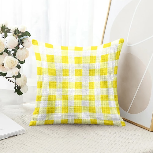 Zitronenkarierte dekorative Kissenbezüge 1PC Weiche quadratische Sofakissenhülle Kissenbezug für Schlafzimmer Wohnzimmer Sofa Stuhl Frühling Sommer Image