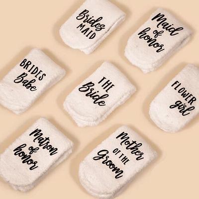 Junggesellinnenabschied Braut Brautjungfer Bräutigam Mutter Plüsch beschriftete Socken Hochzeit Junggesellinnenabschied Geschenk