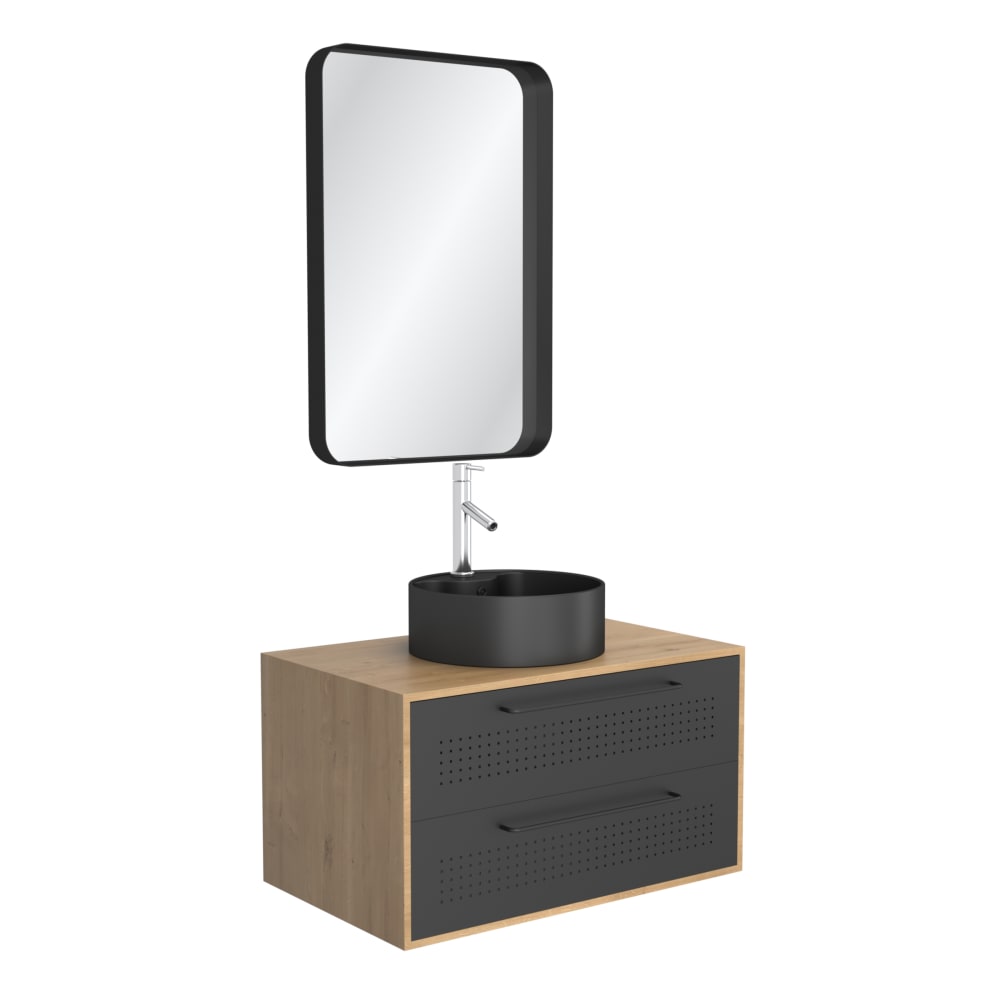 Meuble de salle de bains effet bois marron avec miroir 53x80x45cm