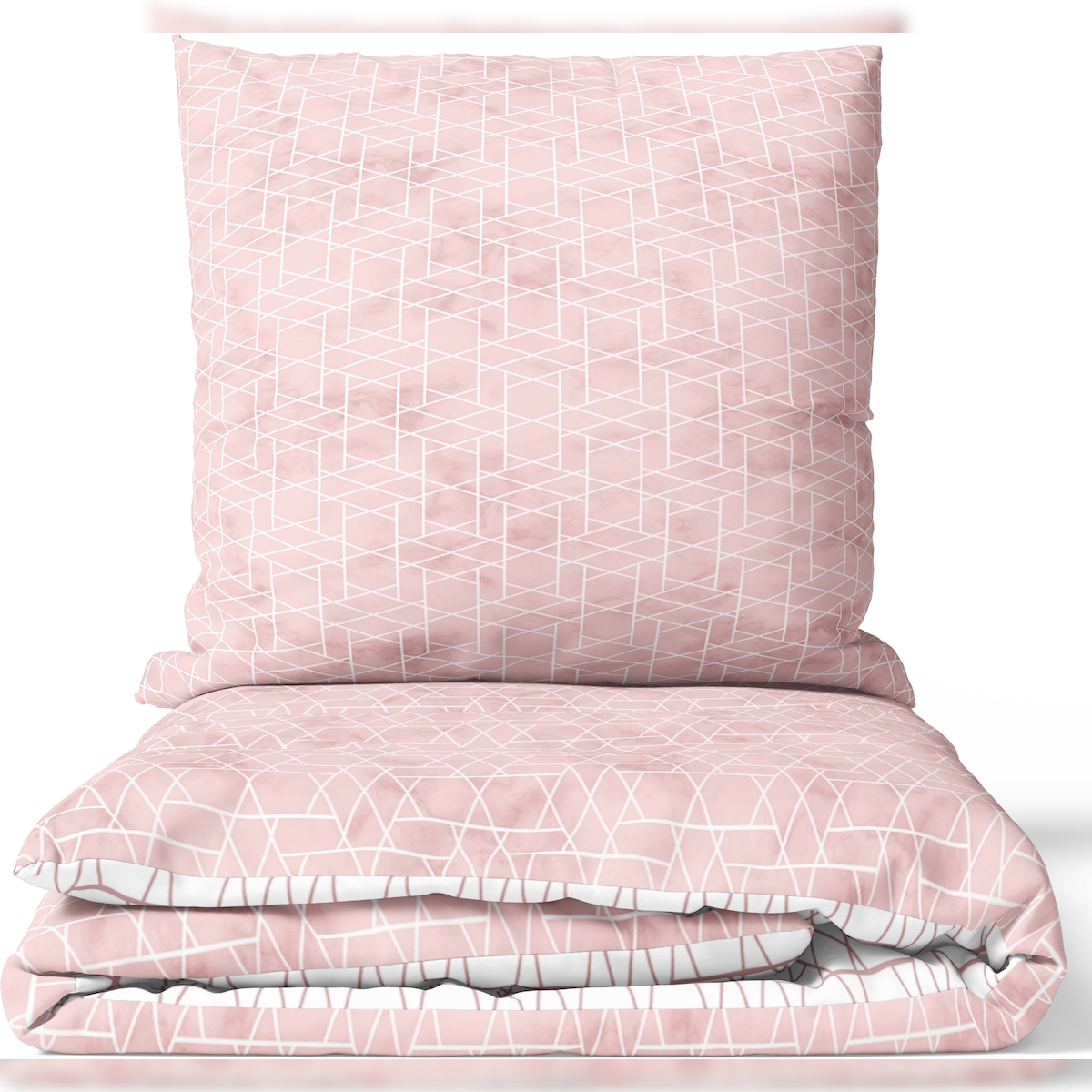 Leonado Vicenti Baumwolle Bettwäsche Set 200x220 cm Rosa Weiß Rauten Renforce Wendebettwäsche mit Reißverschluss 3 teilig Image