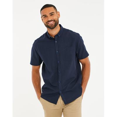 Navy Short Sleeve Linen Blend Shirt