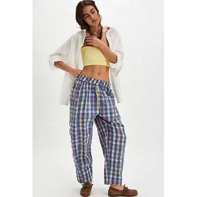 Preppy Poplin Gingham Trousers at Free People in Pink Slate Combo, Size: XS