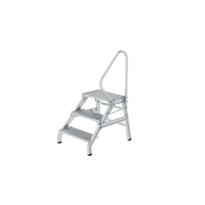 PROREGAL Montagetritt mit Handlauf | 3 Stufen | Aluminium geriffelt | Rutschfeste Kunststoffschuhe Image