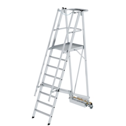 PROREGAL Plattformleiter klappbar mit schmalem Fahrwerk | 8 Stufen | inkl. beidseitigem Handlauf | Aluminium | nivello Leiterschuhe Image