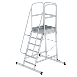 PROREGAL Plattformleiter mit geräumiger Plattform und Rollen | 6 Stufen | inkl. beidseitigem Handlauf | Aluminium Image