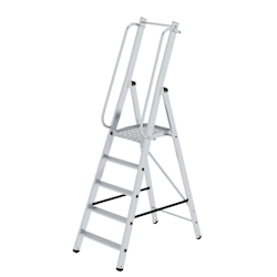 PROREGAL ML Plattformleiter | 5 Stufen | inkl. beidseitigem Handlauf | Aluminium | Rutschsichere Leiterschuhe Image