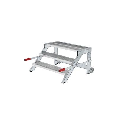 PROREGAL Arbeitspodest fahrbar | Stufenbreite 100cm | 3 Stufen | Stahl-Gitterros | Rutschfeste Kunststoffschuhe Image
