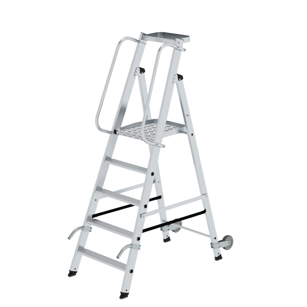 PROREGAL Plattformleiter mit Rollen und Griff | 5 Stufen | inkl. beidseitigem Handlauf | Aluminium | nivello Leiterschuhe Image