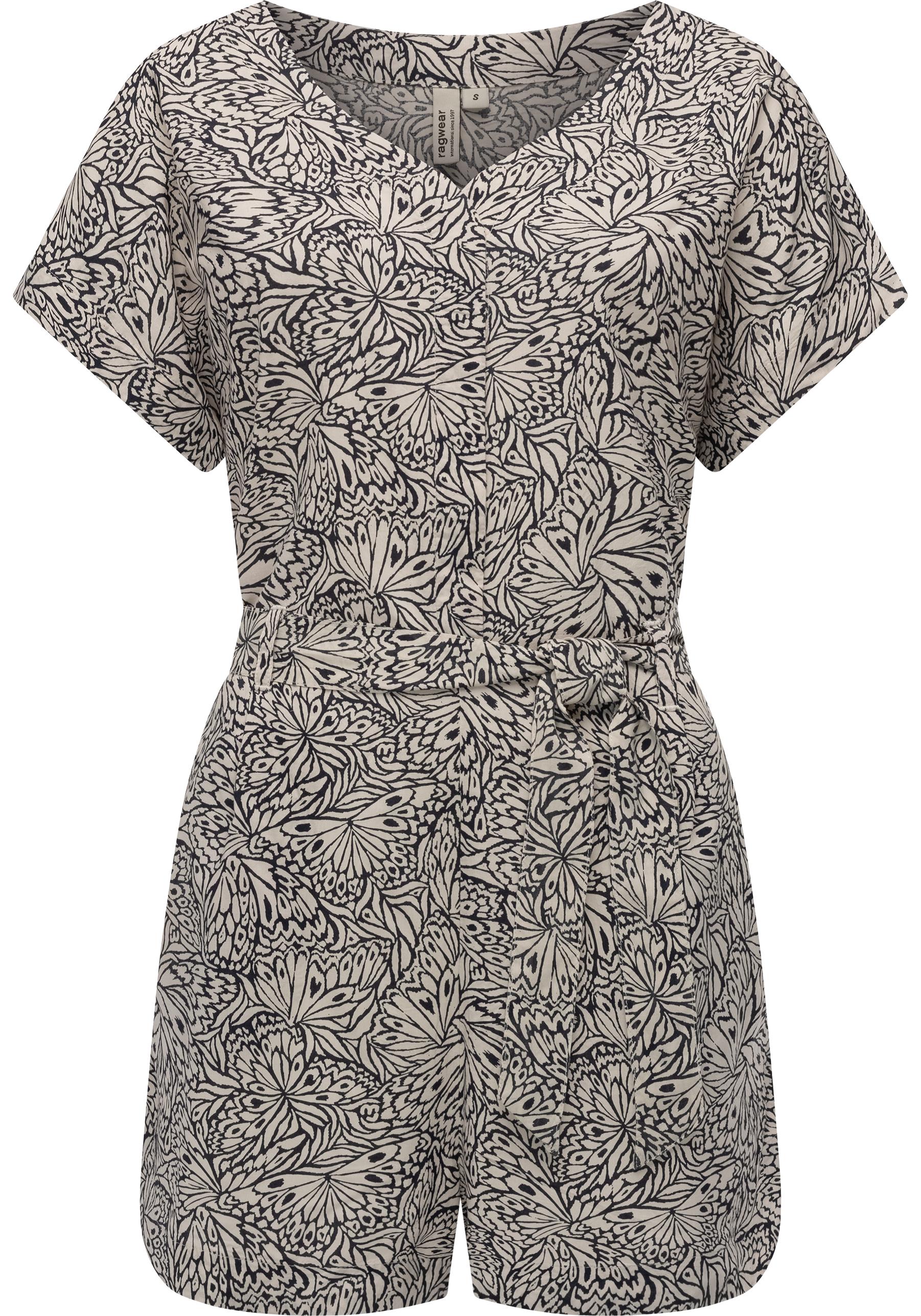 Jumpsuit RAGWEAR "Salwin", Damen, Gr. XXL (44), Normalgrößen, beige (ecru), Material: 100% Viskose, gerade ca. Mitte Oberschenkel, V-Ausschnitt, weit abgesteppte Kante, Overalls Jumpsuit, Kurzer Overall mit Taillen-Bindeband