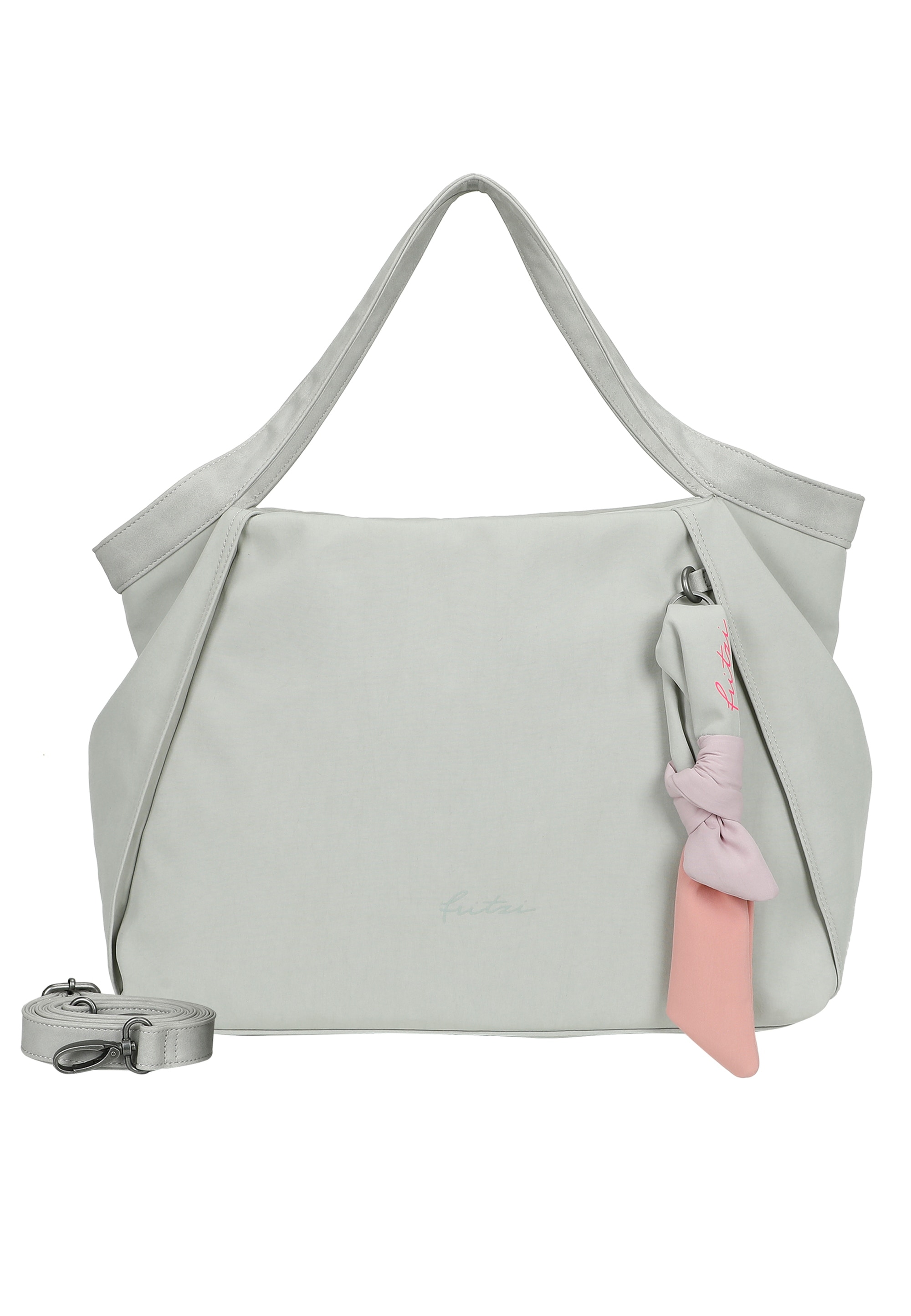 Schultertasche FRITZI AUS PREUSSEN "Slouchy", Damen, Gr. B/H/T: 48cm x 30cm x 48cm, grau, Nylon, Taschen, mit Knotenanhänger Image