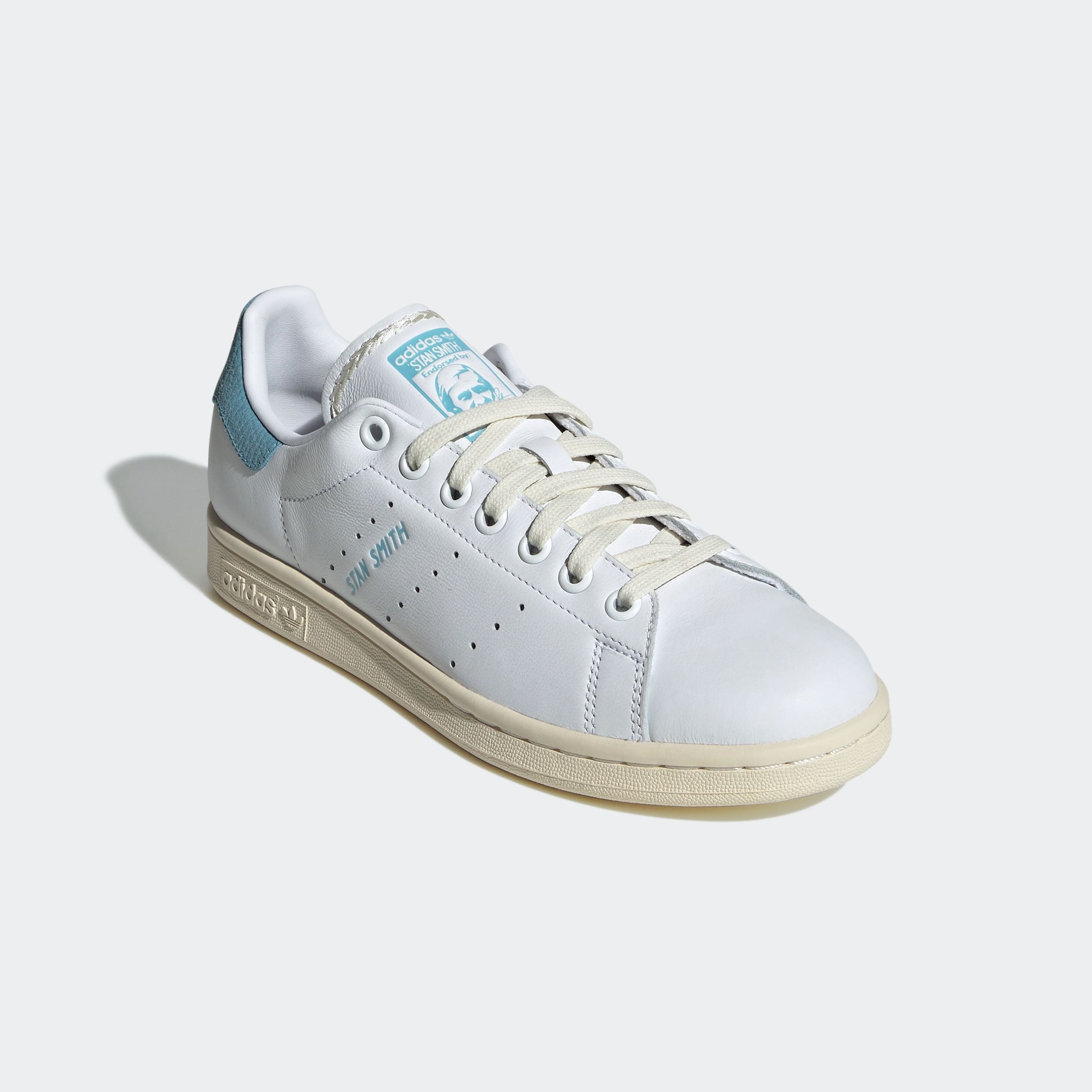 Sneaker ADIDAS ORIGINALS "STAN SMITH W", Gr. 38, weiß (cloud weiß, preloved blau, cream weiß), Leder, Synthetik, Schuhe