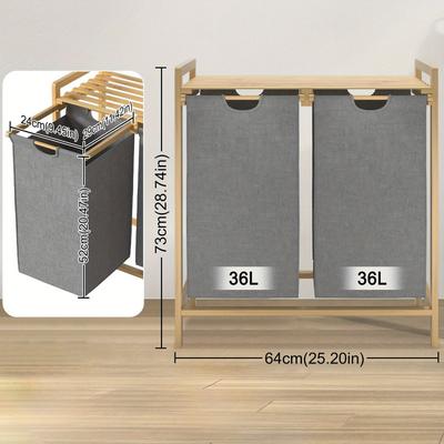 TEMU 72 Gallon Laundry Basket Laundry Storage Bamboo With 2 Laundry Bags And Shelves With Shelves And Double Compartments For Laundry Storage, Shelf Baskets Image